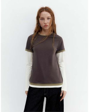Pull&Bear Double Sleeve T-Shirt - Brown