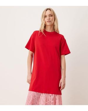 Never Fully Dressed Petite Oversized Jersey T-shirt Midi Dress With Lace Skirt - Red