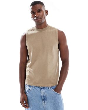 ASOS Heavyweight Boxy Crew Neck Washed Tank - Brown