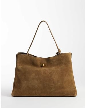 Mango 100% Leather Suede Shoulder Bag - Brown
