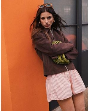 TOPSHOP Faux Suede Zip Through Jacket - Brown
