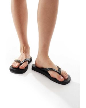 Havaianas Infradito Classiche Nere Con Logo - Bianco