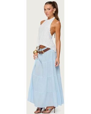 Edikted Kaila Cotton Tiered Maxi Skirt - Blue
