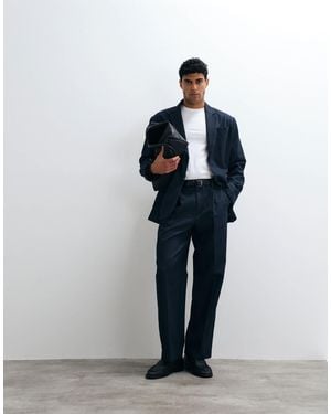 ASOS Wide Denim Look Suit Trouser With Quarter Elasticated Waistband - Blue