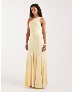 Pretty Lavish Porto Matte Satin One Shoulder Scarf Neck Maxi Dress - Natural