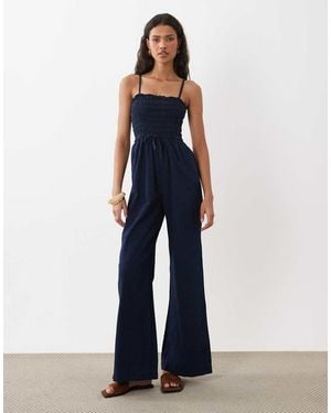 ASOS Shirred Denim Jumpsuit - Blue