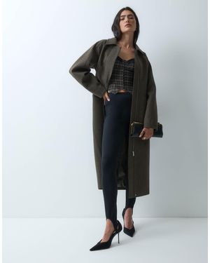 4th & Reckless Manteau long en laine mélangée à col cheminée et manches cocon couleur chocolat - Noir