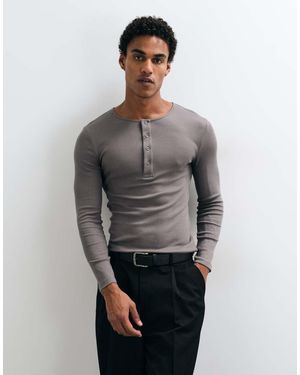 Collusion Long Sleeve Fitted Henley T-shirt - Grey