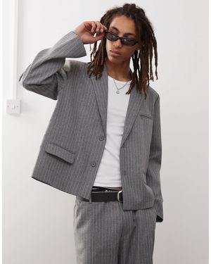 Collusion Boxy Pinstriped Blazer - Gray