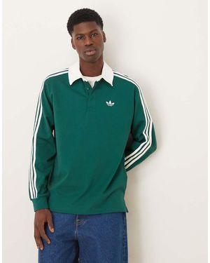 adidas Originals Polo Verde De Manga Larga Con Detalle De Tres Rayas De
