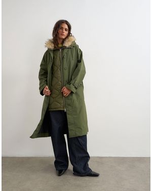 TOPSHOP Multiwear Longline Parka With Faux Fur Hood - Green