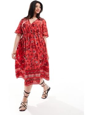 Yours Puff Sleeve Floral Maxi Dress - Red