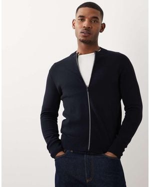 Mango Gebreid Vest Met Opstaande Hals En Rits - Blauw