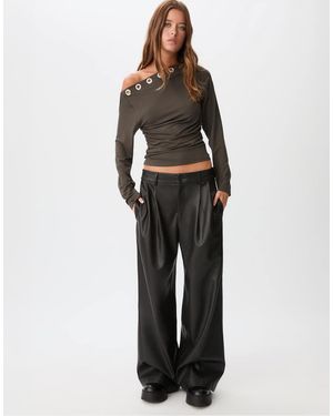 Stradivarius Asymmetric T-Shirt With Eyelets - Brown