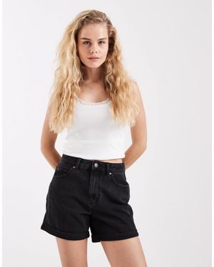 Vero Moda Loose Denim Shorts With Turn Up - Black