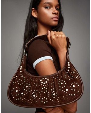 Bershka Studded Handbag - Brown