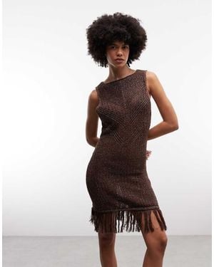 ASOS Knitted Fringe Mini Beach Dress - Brown