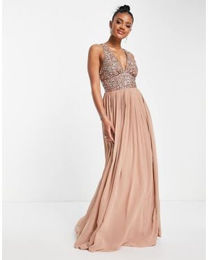 Beauut Bridesmaid Embellished V Neck Maxi Dress - Natural