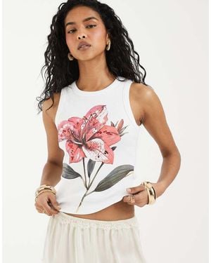 ASOS Ribbed Vest With Embellished Flower Graphic - White