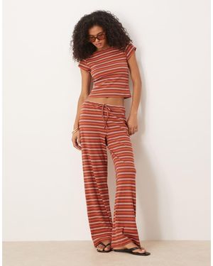 ASOS Pantalones Tostados A Rayas De Pernera Ancha Y Talle Medio De -Naranja - Rojo