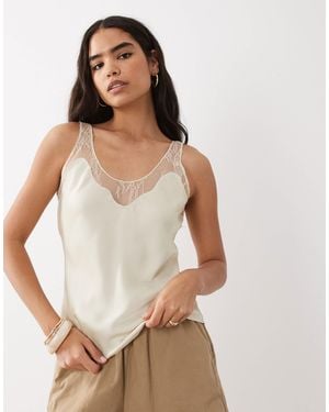 Mango Satin Lace Detail Sleeveless Cami - White