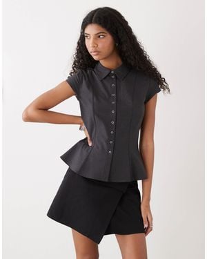Weekday Button Through Shirt Top - Black