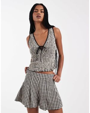 ASOS Shirred Tie-front V-neck Singlet Top - Black