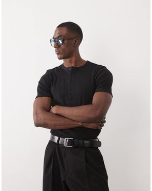 ASOS Muscle Fit T-shirt With Henley Neck - Black