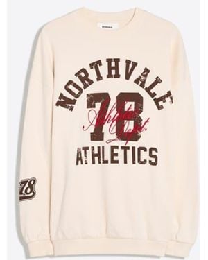 Bershka Oversize Round Neck Print Sweatshirt - Pink