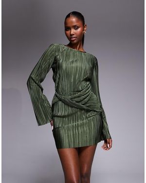 ASOS Plisse Wrap Front Mini Dress - Green