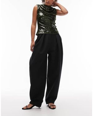 ASOS Pantalones De Sastre Negros De Corte Barrel Con Bajos Vueltos De