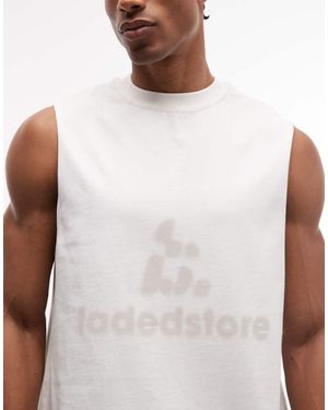 Faded Store Camiseta Sin Mangas De Corte Cuadrado Extragrande Con Logo-Blanco