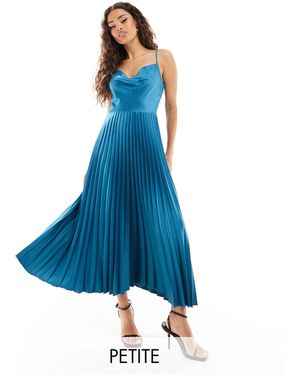 Closet London Petite Cowl Neck Pleated Midaxi Dress - Blue