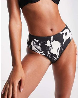 Monki Braguitas De Bikini Con Estampado Marmoleado De Talle Alto De - Negro