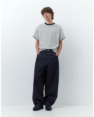 Pull&Bear Embroidered Super Baggy Jeans - Blue