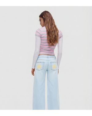 Bershka Petite Low-rise Studded baggy Jeans - Blue