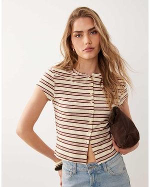 Miss Selfridge Short Sleeve Button Through Top - Brown