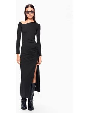 Bershka Asymmetric Long Sleeve Midi Dress - Black