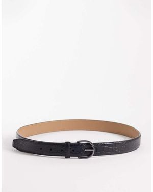 Mango Textured Leather Blet - Grey