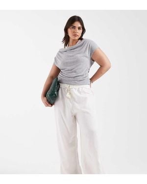 ASOS Asos Design Curve Crochet Insert Wide Leg Trousers With Tassel Tie - White