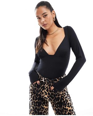 Stradivarius – langärmliger body - Schwarz