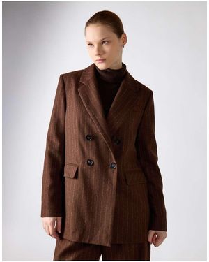 NARRATED Double-Breasted Pinstripe Blazer - Brown