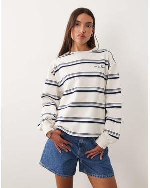 4th & Reckless Cotton Rich Embroidered Logo Crew Neck Oversized Long Sleeve T-shirt - White