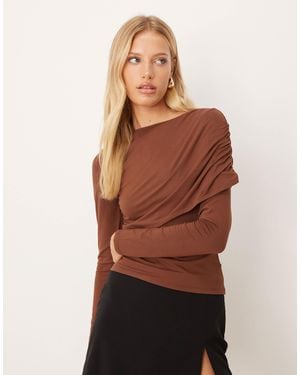 ASOS Draped Long Sleeve Top - Brown