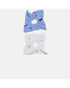 Stradivarius Set Van 2 Geborduurde Scrunchies - Blauw