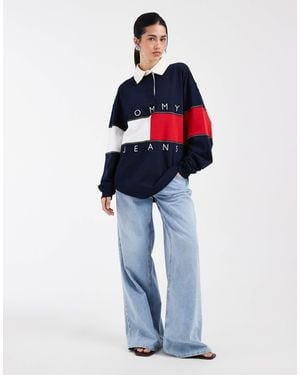 Tommy Hilfiger Flag Oversized Rugby Shirt - Blue