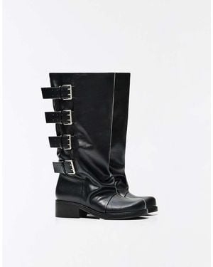 Bershka Biker Boot With Buckles - Black