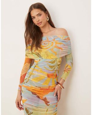 Never Fully Dressed Ruched Mesh Midaxi Dress - Natural