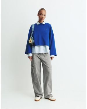 Pull&Bear Balloon Fit Cargo Trousers - Blue
