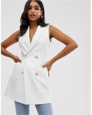 Stradivarius Double Breasted Waistcoat Blazer Dress - White